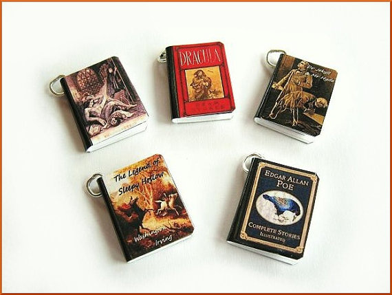 Gothic Classics Mini Book Charms Set Of All 5 Steampunk Spooky Inspired Halloween