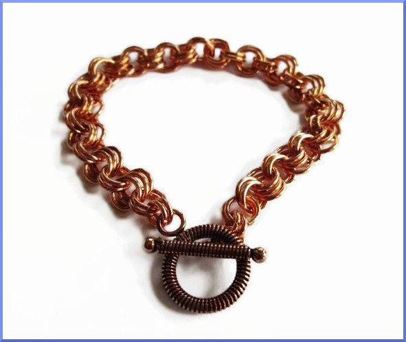 Handmade Copper With Alternating Double Triple Links Charm / Chain Bracelet