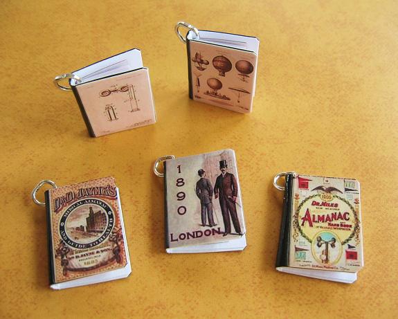 Steampunk Victorian Inspired Miniature Book Charms Set Of All 5